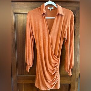 Shareen Collections of Australia shimmery side ruched dress. Pumpkin color 2/4